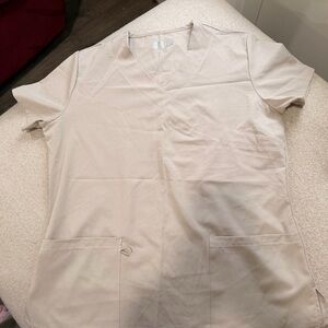 Beige Scrub Top with Pockets